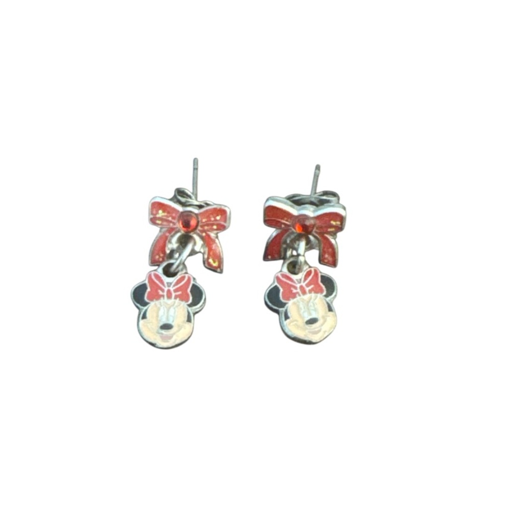 Minnie Mouse RARE Y2K Stud Earrings Red and Silver Bow Glitter